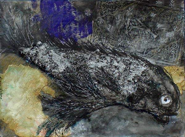 Fish Stargaze mixed media & collage