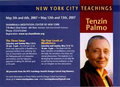 Tenzin Palmo teachings NYC