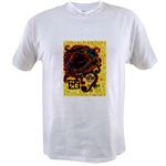 short-sleeved white t-shirt with artwork print