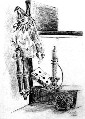 grahite drawing of pin puppet