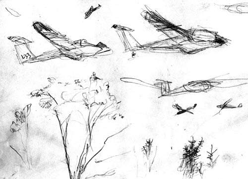sketch of gliders at Freedom airstrip