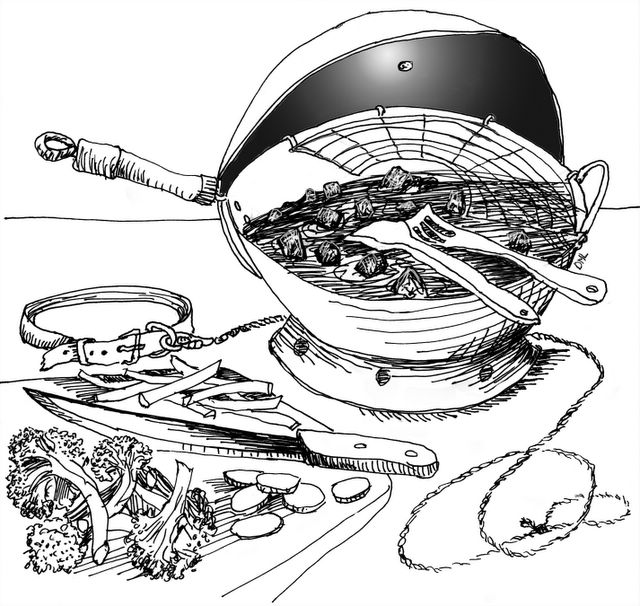 drawing of wok & stirfry